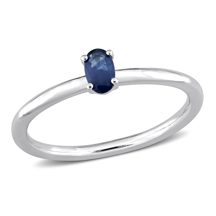 1/3 Carat (ctw) Blue Sapphire Solitaire Ring in 10K White Gold Image 1