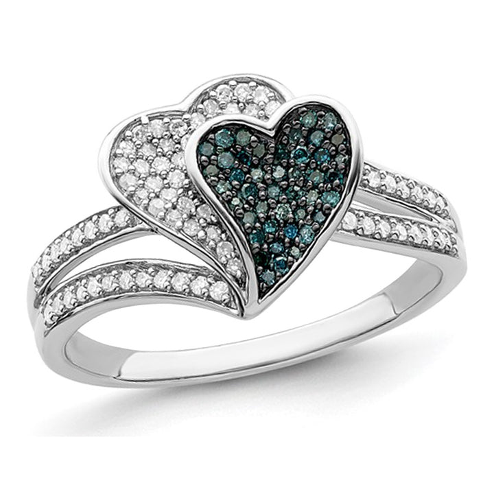 1/3 Carat (ctw) Blue and White Diamond Heart Promise Ring in Sterling Silver Image 1