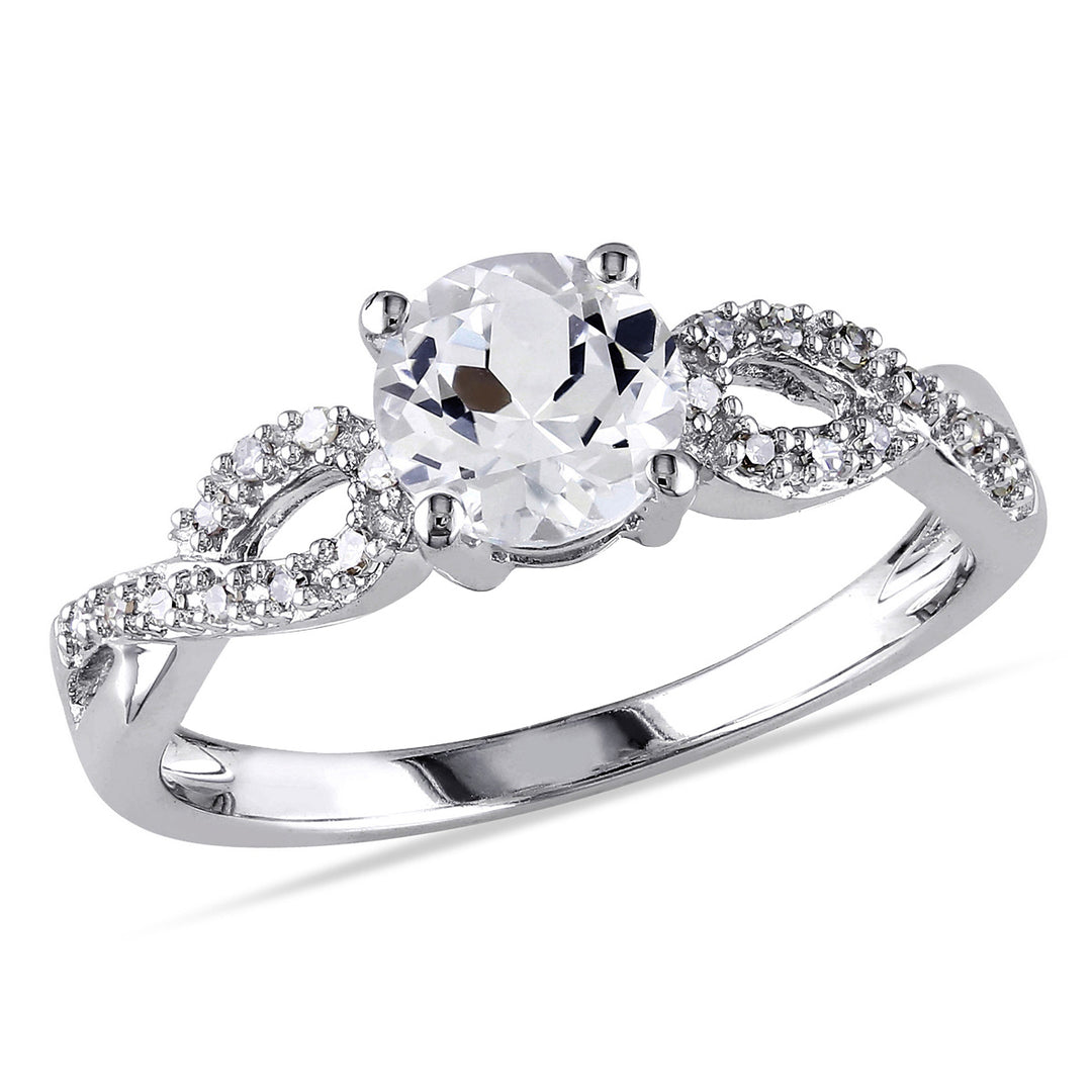 1.00 Carat (ctw) Lab-Created White Sapphire Ring in 10K White Gold with Accent Diamonds Image 1