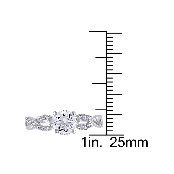 1.00 Carat (ctw) Lab-Created White Sapphire Ring in 10K White Gold with Accent Diamonds Image 2