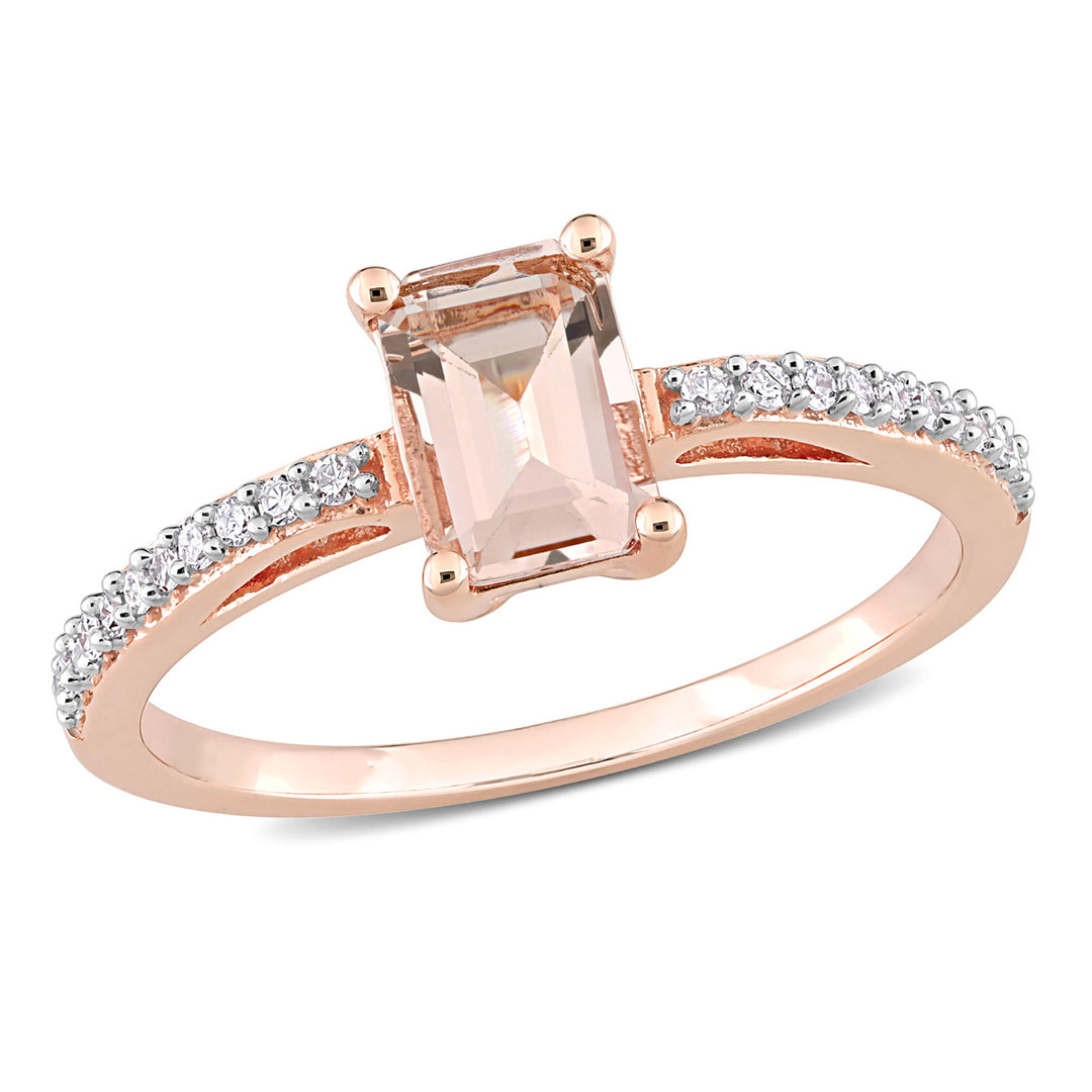7/8 Carat (ctw) Morganite Ring in 10K Rose Pink Gold with Diamonds Image 1