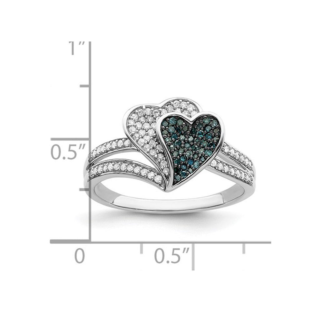 1/3 Carat (ctw) Blue and White Diamond Heart Promise Ring in Sterling Silver Image 3