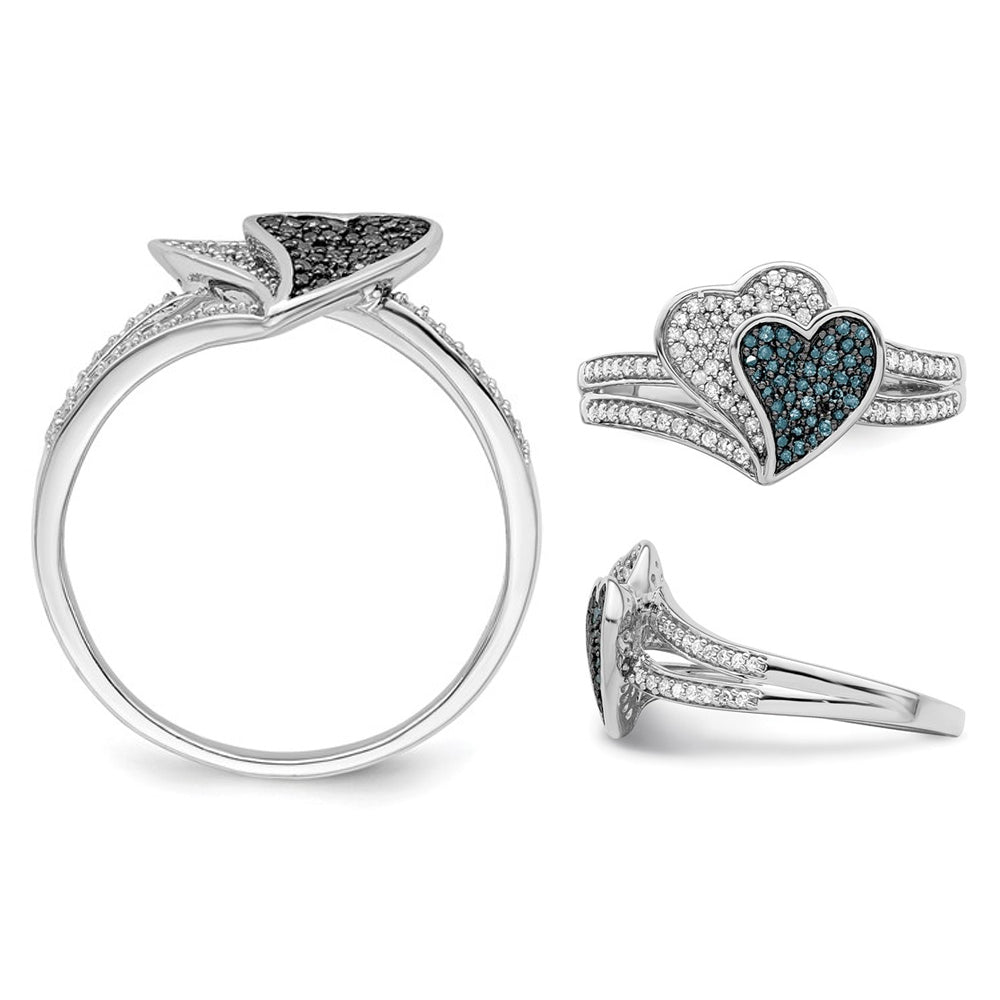 1/3 Carat (ctw) Blue and White Diamond Heart Promise Ring in Sterling Silver Image 4