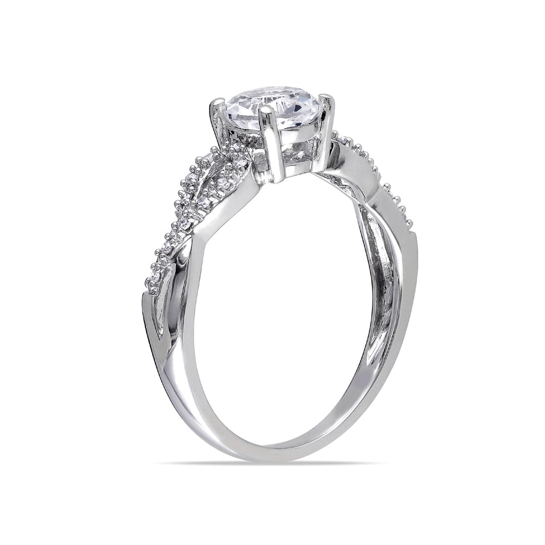 1.00 Carat (ctw) Lab-Created White Sapphire Ring in 10K White Gold with Accent Diamonds Image 3
