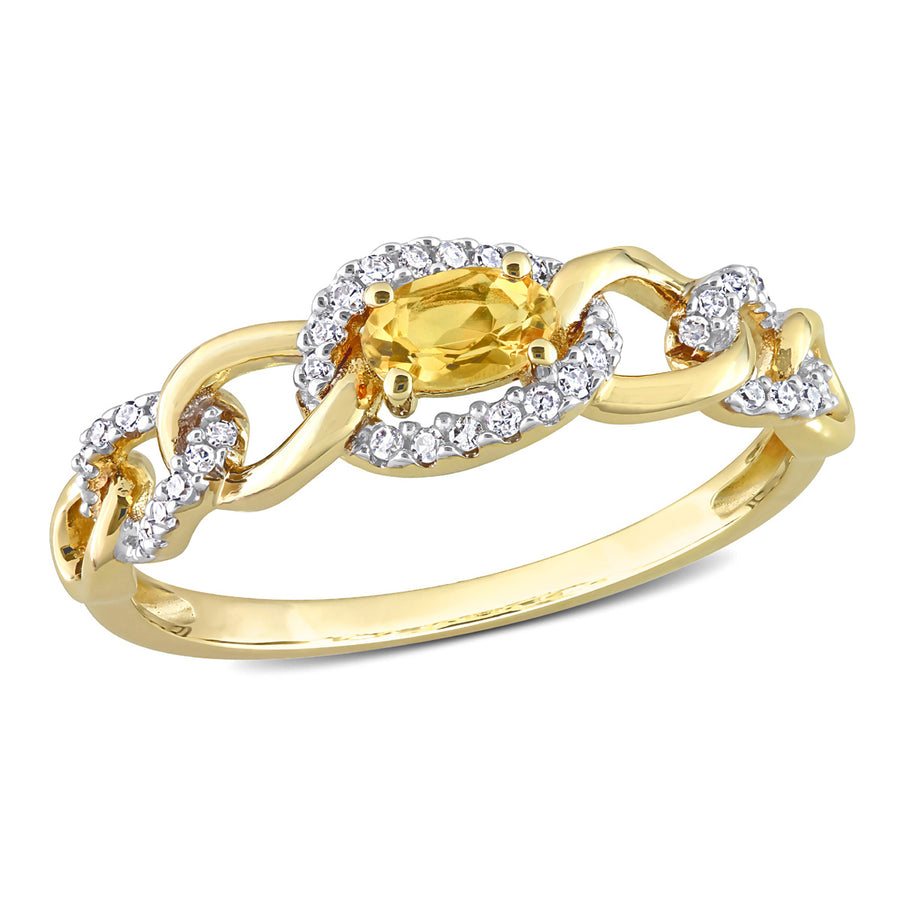 1/4 Carat (ctw) Citrine Link Ring in 10K Yellow Gold with Diamonds Image 1