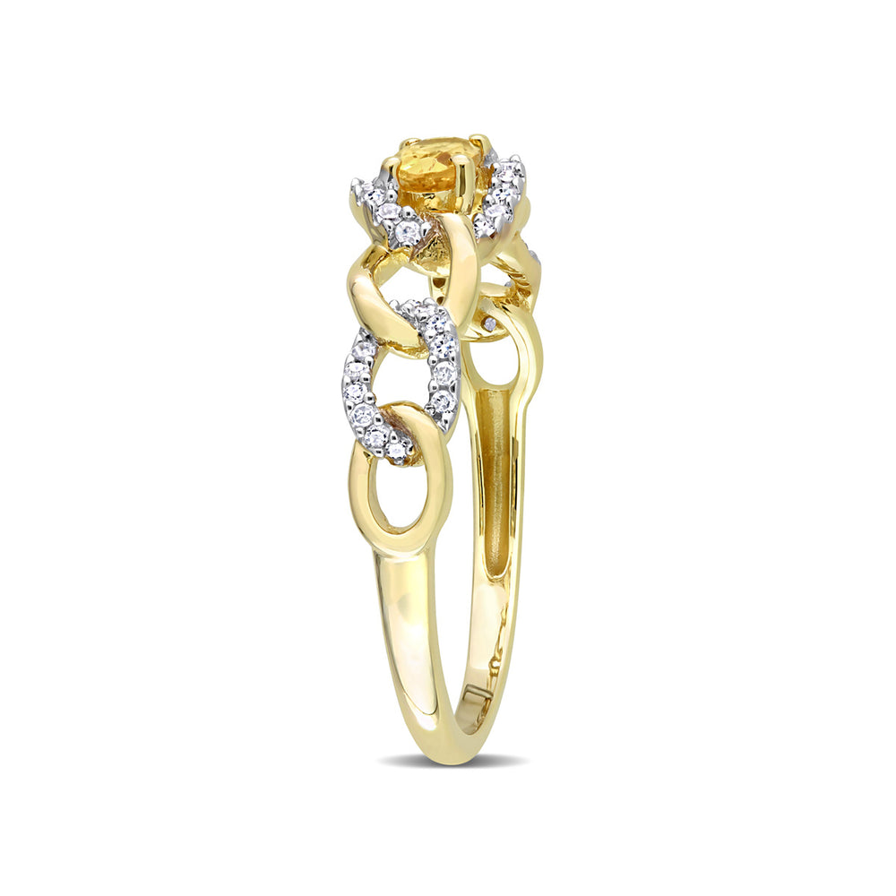 1/4 Carat (ctw) Citrine Link Ring in 10K Yellow Gold with Diamonds Image 2