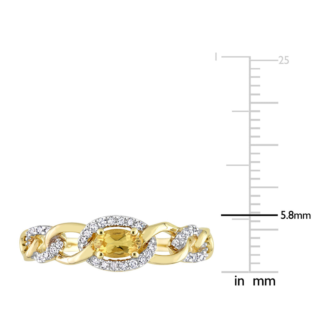 1/4 Carat (ctw) Citrine Link Ring in 10K Yellow Gold with Diamonds Image 3
