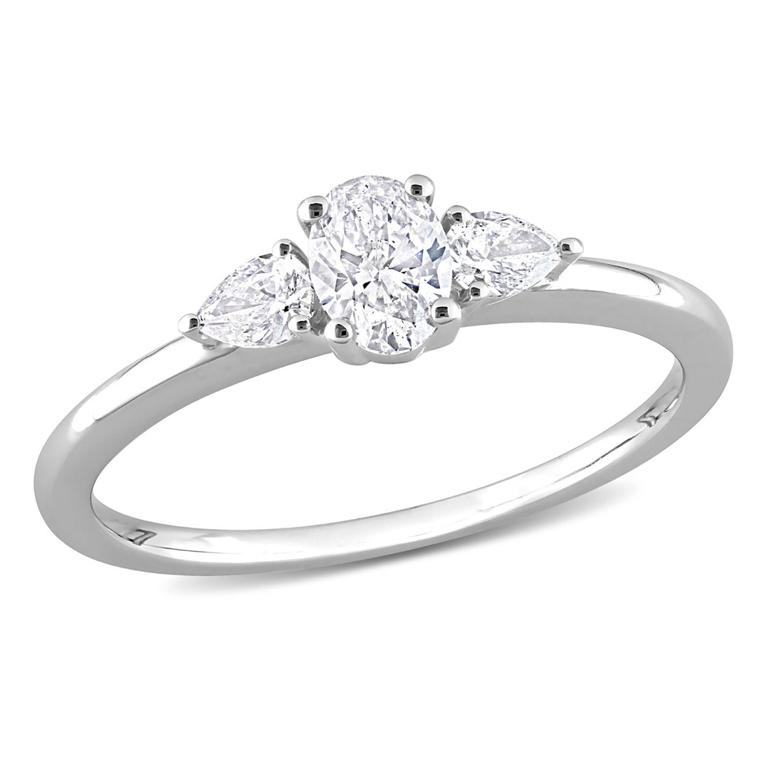 1/2 Carat (ctw H-II1-I2) Three-Stone Diamond Engagement Ring in 14K White Gold Image 1