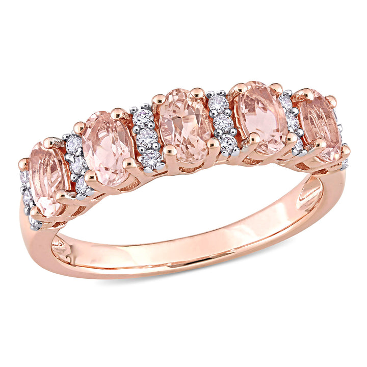 1.00 Carat (ctw) Morganite Band Ring in 14K Rose Pink Gold with Diamonds Image 1