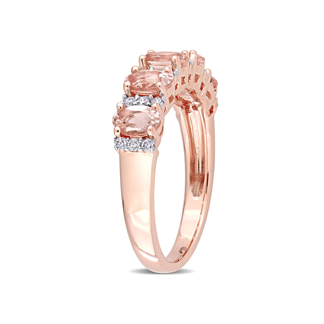 1.00 Carat (ctw) Morganite Band Ring in 14K Rose Pink Gold with Diamonds Image 4