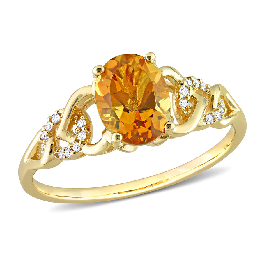 1.10 Carat (ctw) Oval Madeira Citrine Ring in 10K Yellow Gold with Accent Diamonds Image 1
