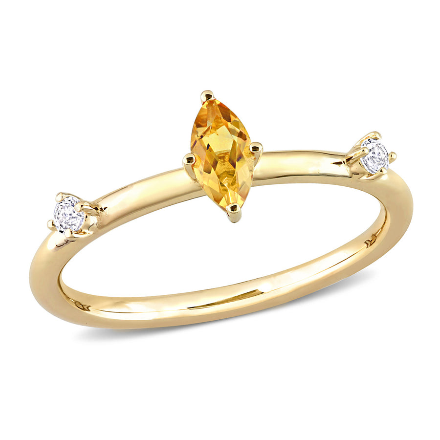 1/3 Carat (ctw) Marquise Madeira Citrine and White Topaz Ring in 10K Yellow Gold Image 1