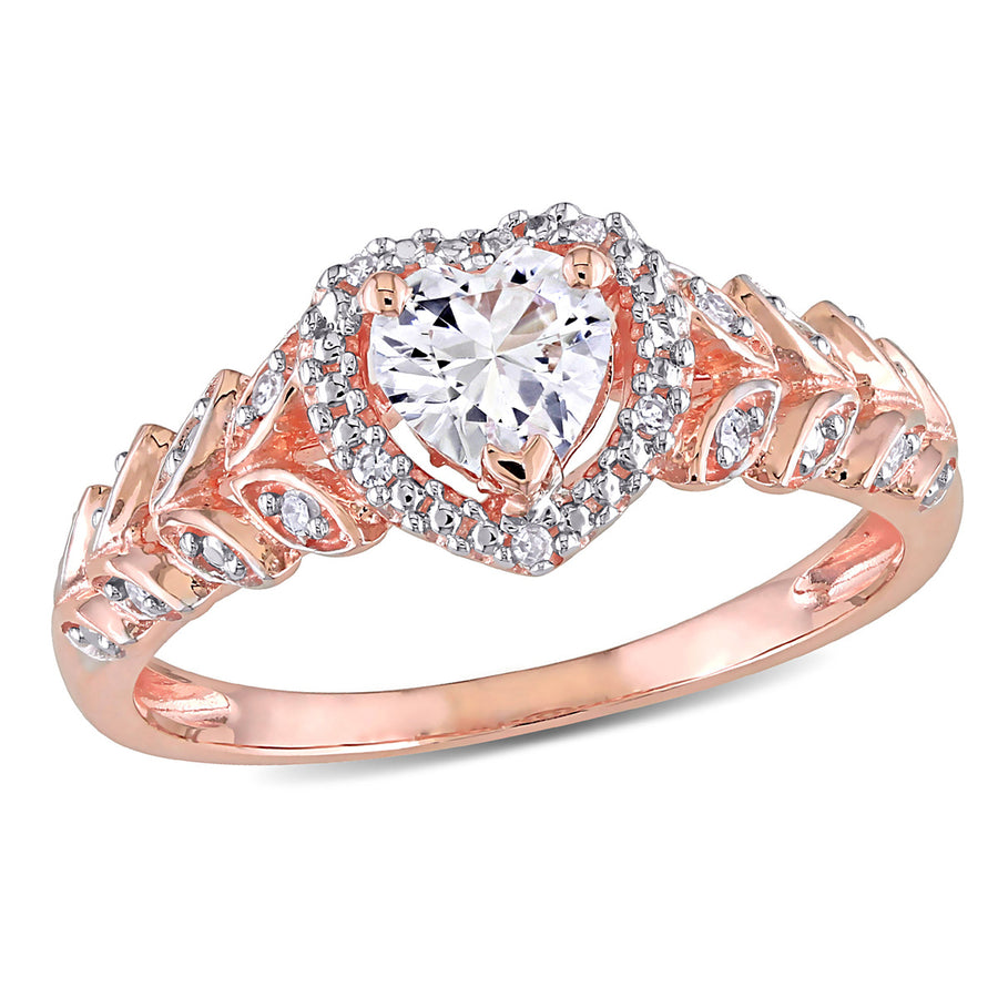 3/5 Carat (ctw) Lab-Created White Sapphire Heart Promise Ring in 10K Rose Pink Gold Image 1