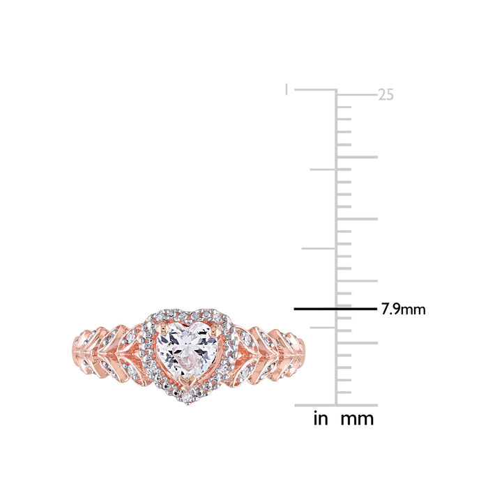 3/5 Carat (ctw) Lab-Created White Sapphire Heart Promise Ring in 10K Rose Pink Gold Image 3