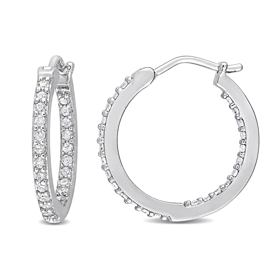 1/2 Carat (ctw I-J I2-I3) Diamond Hoop Earrings in Sterling Silver Image 1