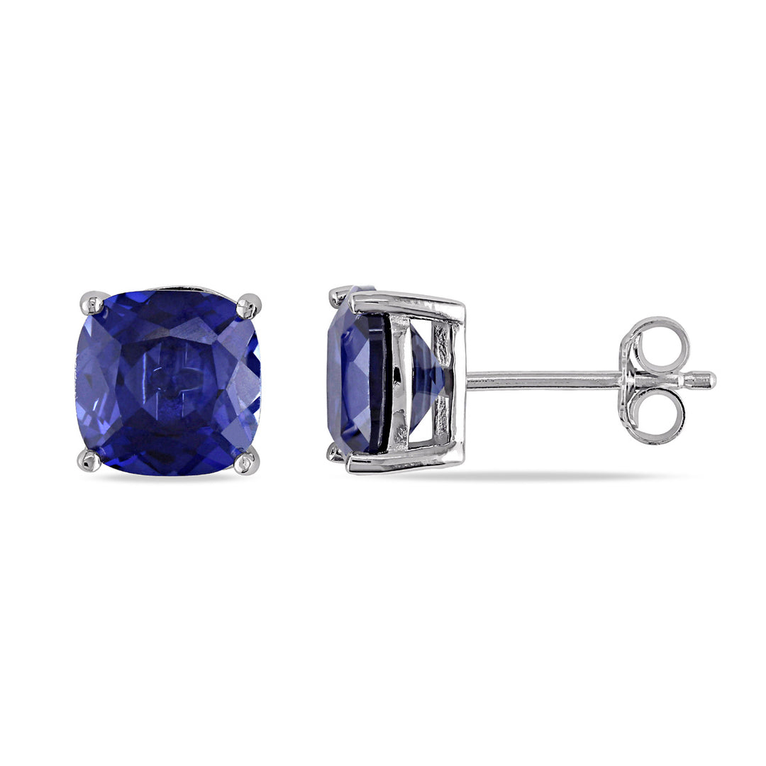 6.00 Carat (ctw) Lab-Created Blue Sapphire Solitaire Earrings in Sterling Silver Image 1