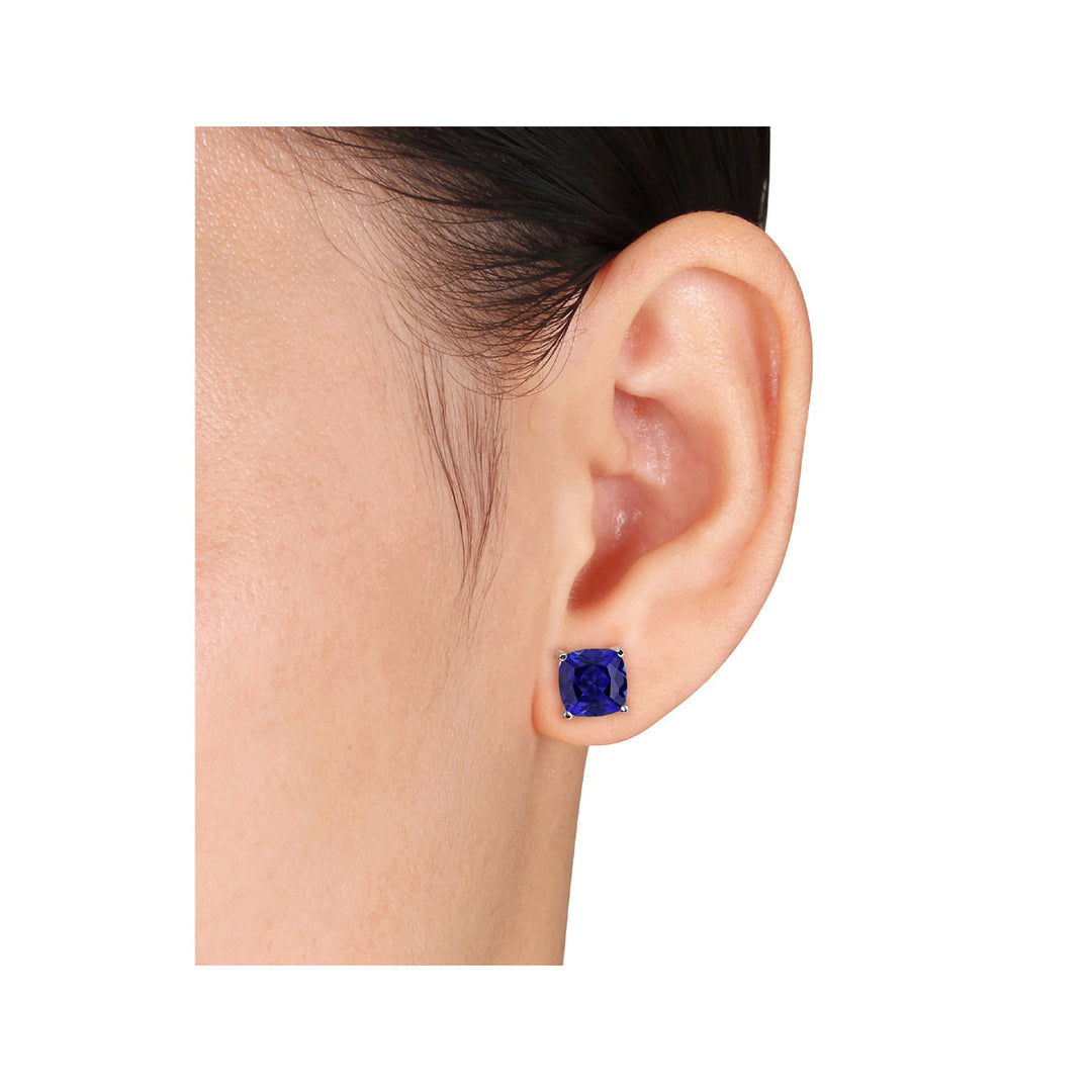 6.00 Carat (ctw) Lab-Created Blue Sapphire Solitaire Earrings in Sterling Silver Image 4