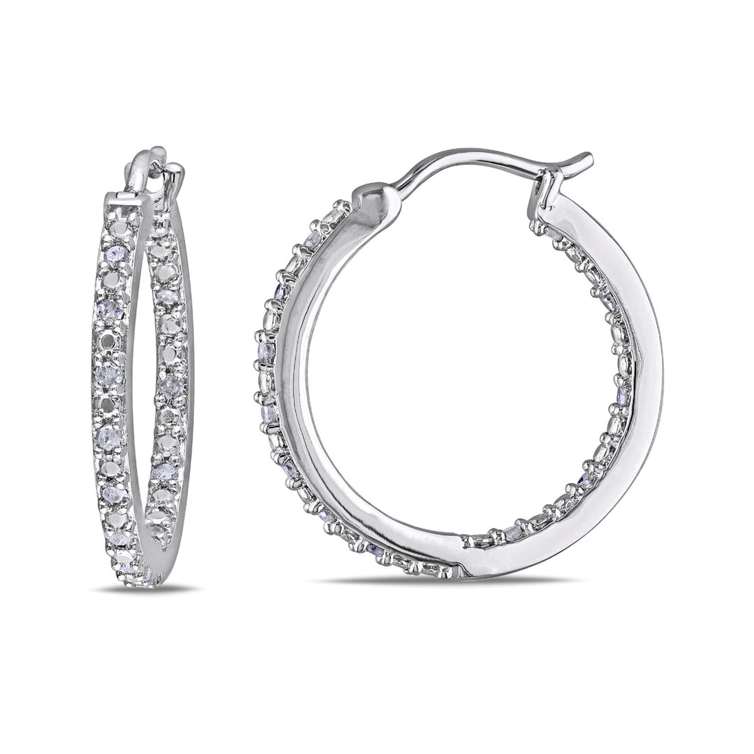 1/4 Carat (ctw I-J I2-I3) Diamond Hoop Earrings in Sterling Silver Image 1