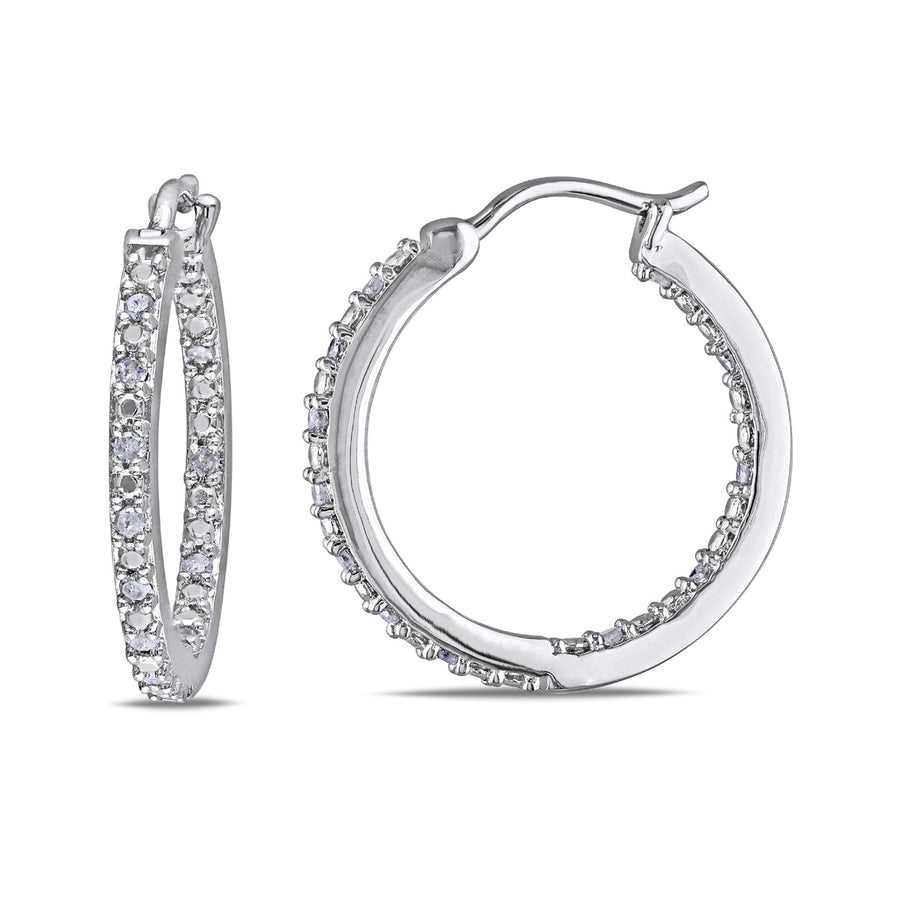 1/4 Carat (ctw I-J I2-I3) Diamond Hoop Earrings in Sterling Silver Image 1