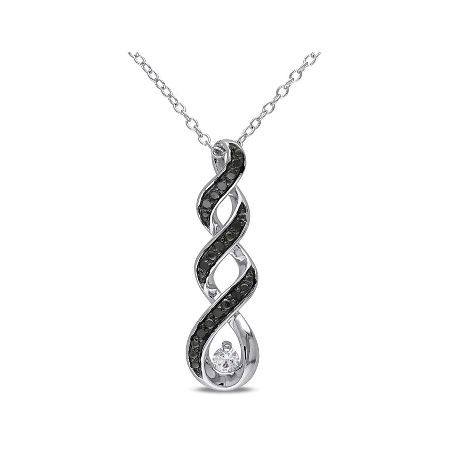 1/10 Carat (ctw) Black Diamond Infinity Pendant Necklace in Sterling Silver with Chain and White Sapphire Image 1