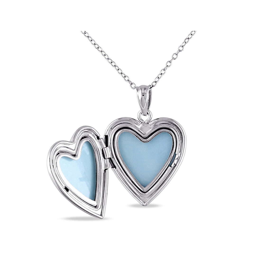 Sterling Silver Locket Heart Pendant Necklace with 18 Inch Chain Image 3