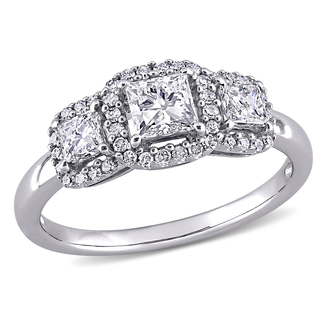 1.00 Carat (ctw H-II2-I3) Three-Stone Princess-Cut Diamond Engagement Ring in 10K White Gold Image 1