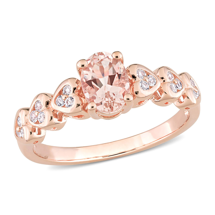 7/8 Carat (ctw) Morganite and White Topaz Ring in Rose Plated Sterling Silver Image 1