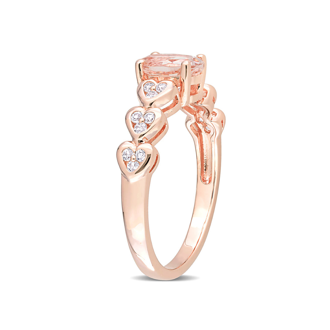 7/8 Carat (ctw) Morganite and White Topaz Ring in Rose Plated Sterling Silver Image 3