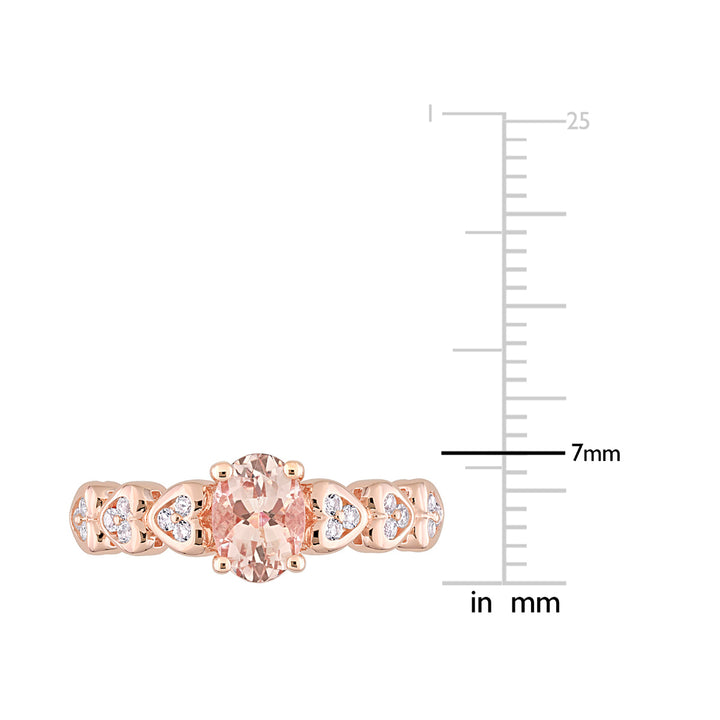 7/8 Carat (ctw) Morganite and White Topaz Ring in Rose Plated Sterling Silver Image 4