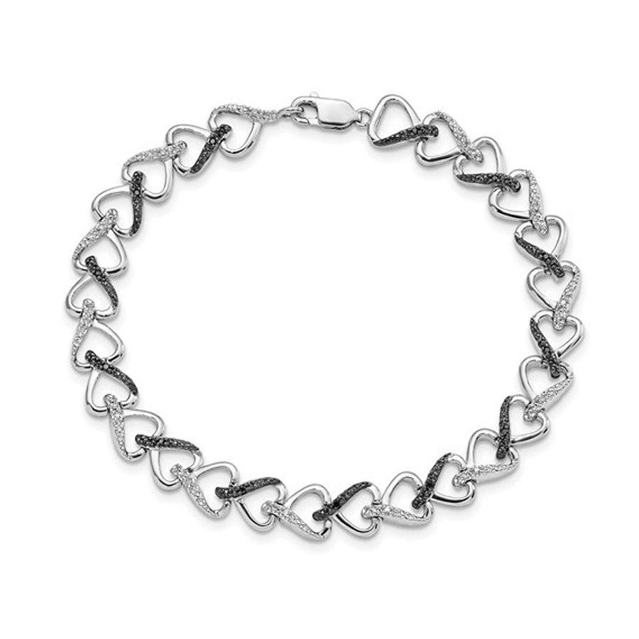 1/10 Carat (ctw) Black and White Diamond Heart Bracelet in Sterling Silver Image 1