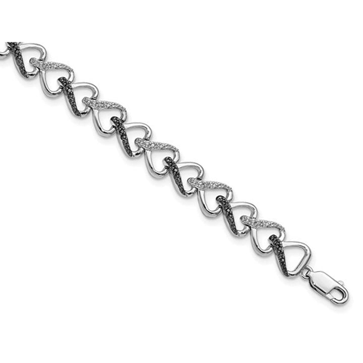 1/10 Carat (ctw) Black and White Diamond Heart Bracelet in Sterling Silver Image 4
