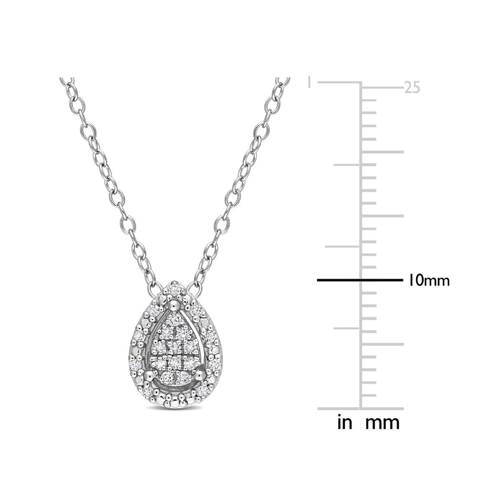 1/10 Carat (ctw I-JI2-I3) Diamond Drop Cluster Halo Pendant Necklace with Chain Image 2