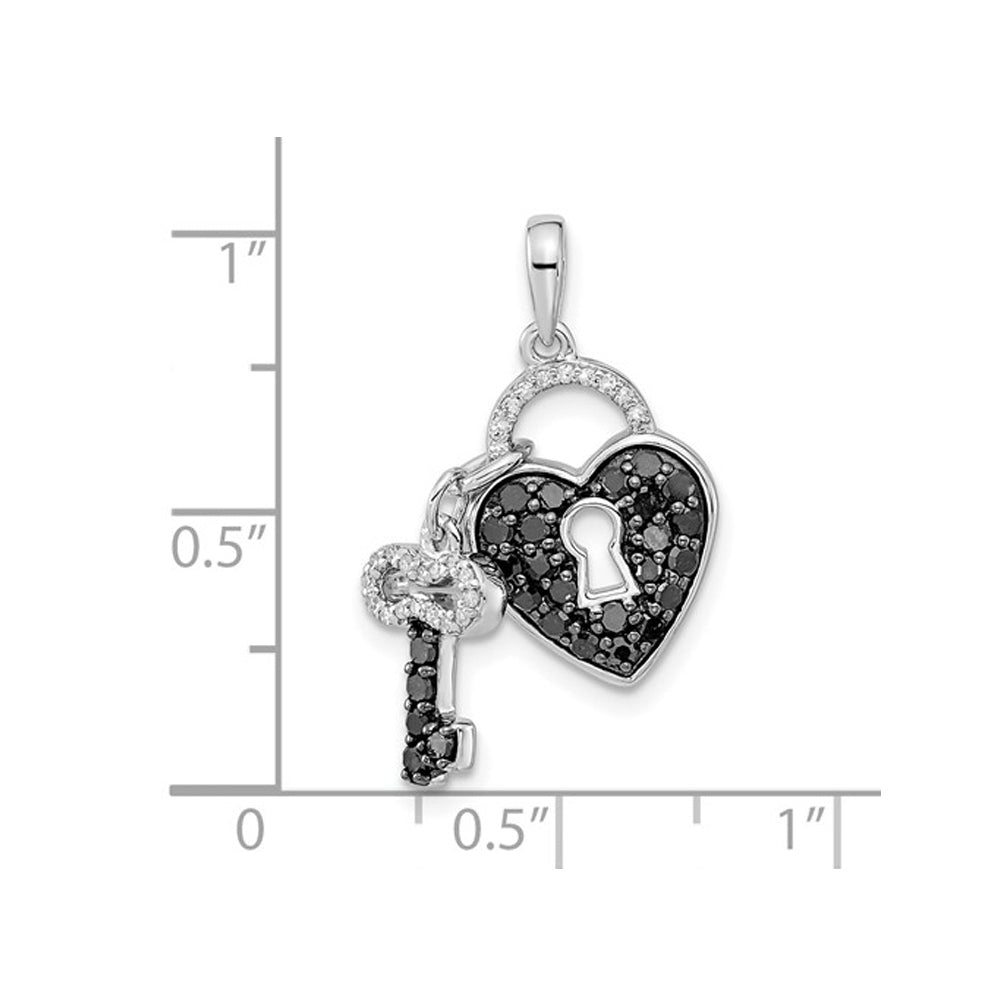 1/2 Cart (ctw) Black and White Diamond Heart Lock and Key Pendant Necklace in Sterling Silver with Chain Image 2