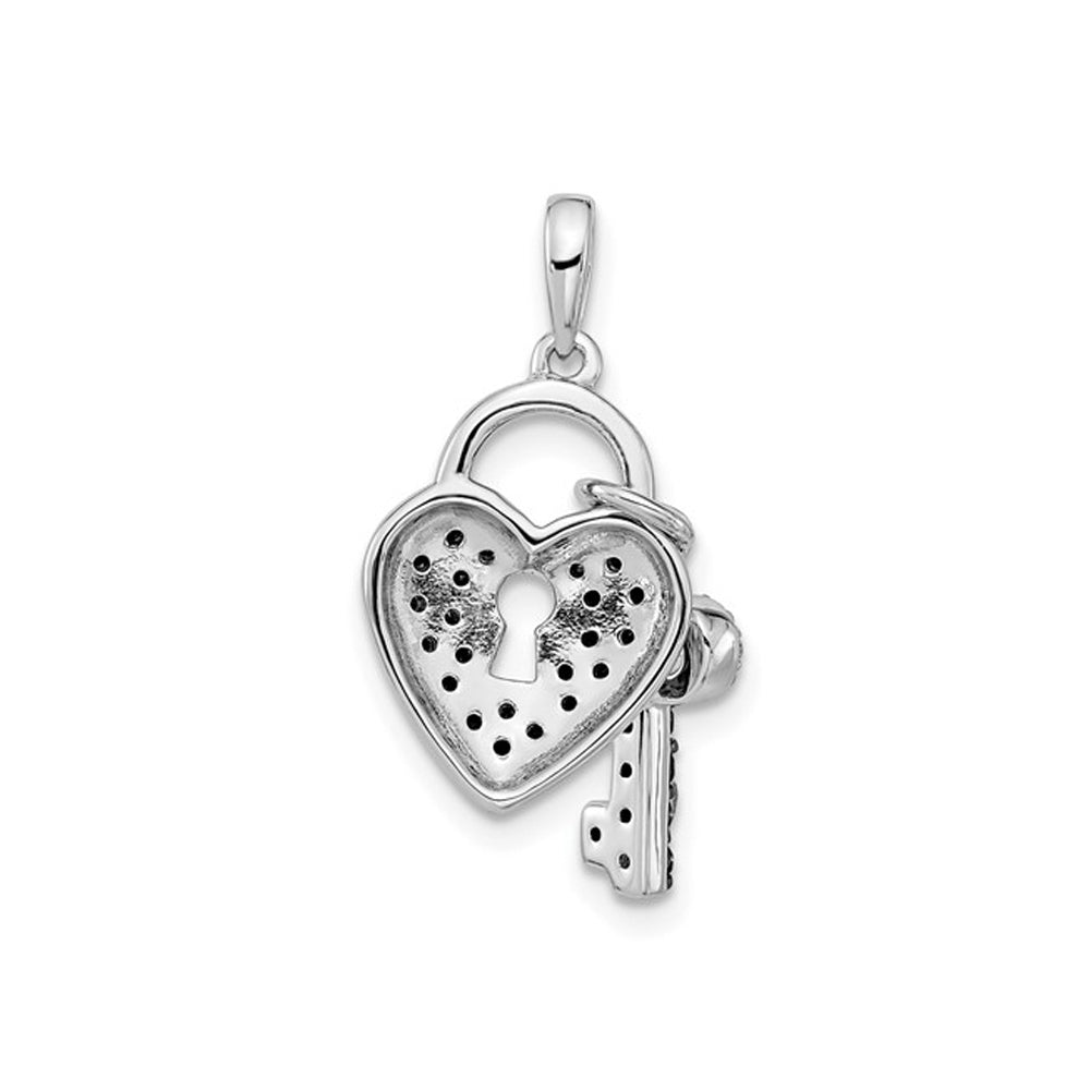 1/2 Cart (ctw) Black and White Diamond Heart Lock and Key Pendant Necklace in Sterling Silver with Chain Image 3