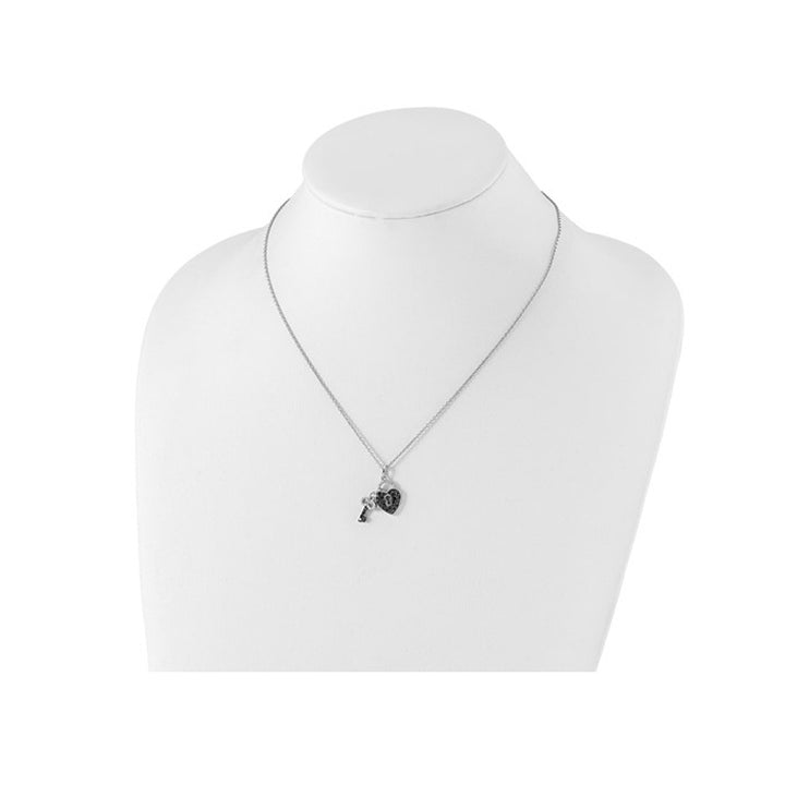 1/2 Cart (ctw) Black and White Diamond Heart Lock and Key Pendant Necklace in Sterling Silver with Chain Image 4