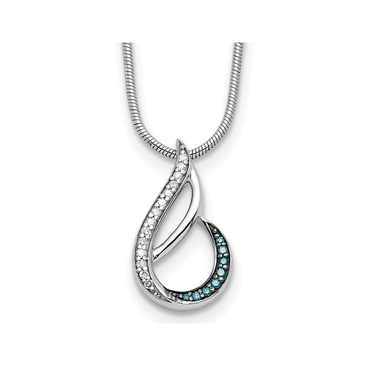 1/12 Carat (ctw) Blue and White Diamond Drop Pendant Necklace in Sterling Silver with Chain Image 1