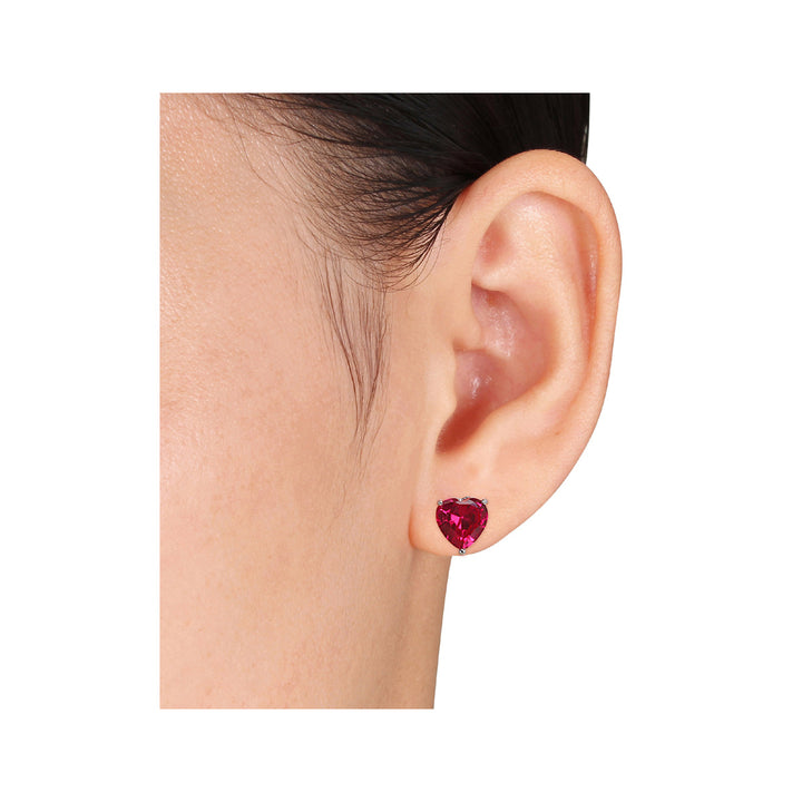 5.65 Carat (ctw) Lab-Created Ruby Heart Solitaire Earrings in Sterling Silver Image 3