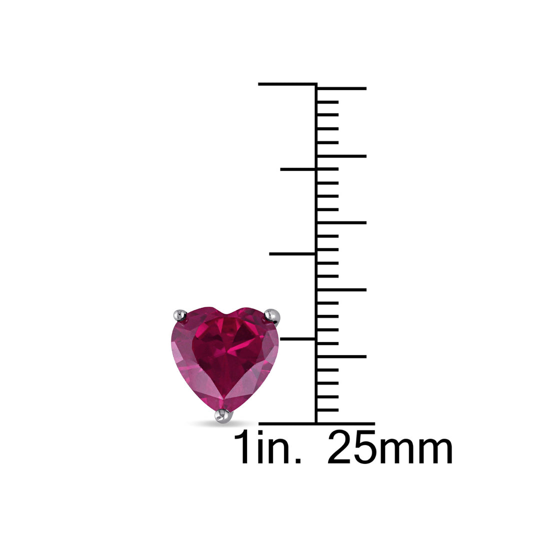 5.65 Carat (ctw) Lab-Created Ruby Heart Solitaire Earrings in Sterling Silver Image 4