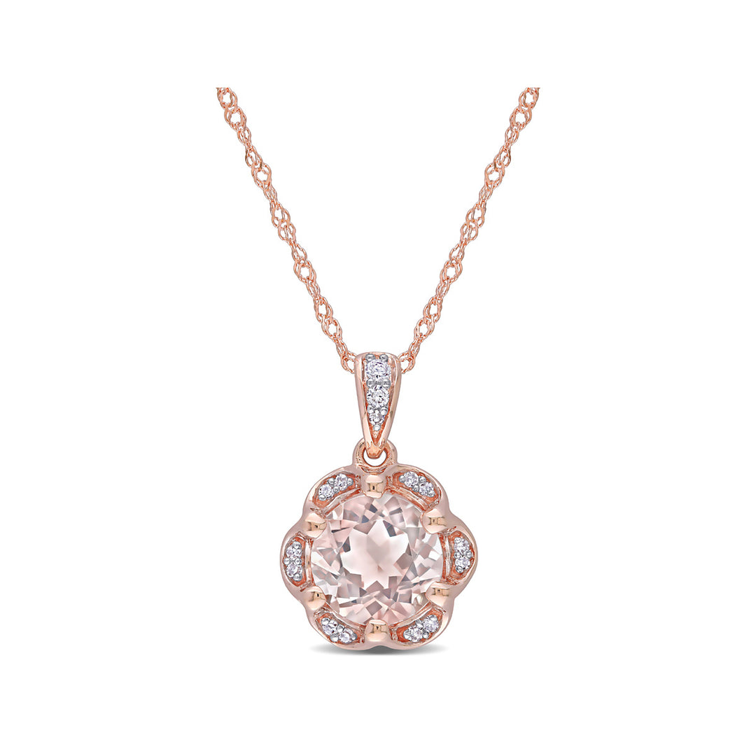 1.15 Carat (ctw) Morganite Flower Pendant Necklace in 14K Rose Pink Gold with Diamonds and Chain Image 1