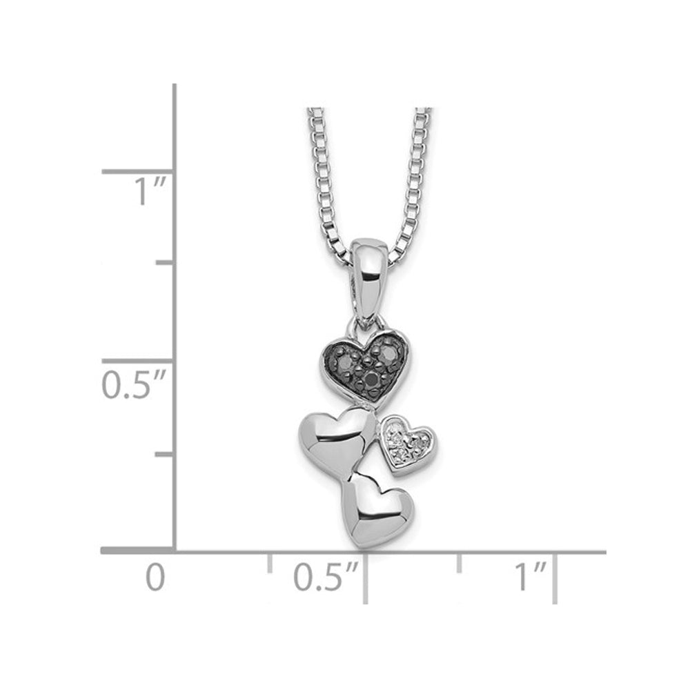 Black and White Accent Diamond Triple Heart Pendant Necklace in Sterling Silver with Chain Image 2