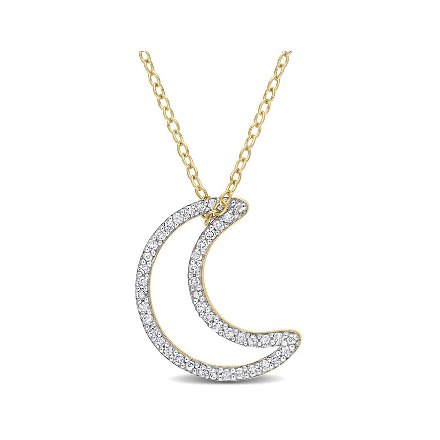 1/5 Carat (ctw) Diamond Moon Charm Pendant Necklace in Yellow Plated Silver with Chain Image 1