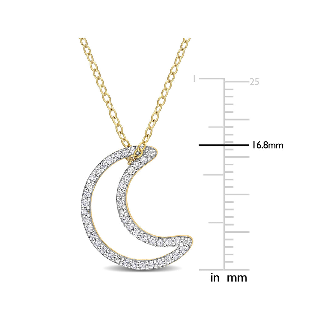 1/5 Carat (ctw) Diamond Moon Charm Pendant Necklace in Yellow Plated Silver with Chain Image 3