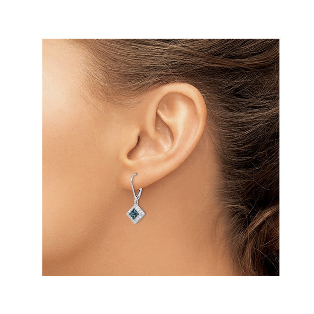 1/2 Carat (ctw) Enhanced Blue and White Diamond Dangle Earrings in Sterling Silver Image 3