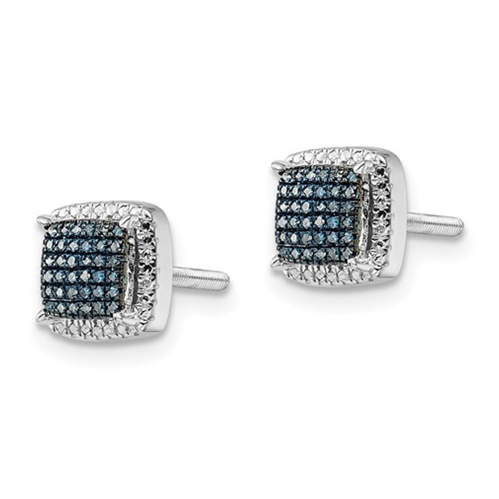 1/5 Carat (ctw) Enhanced Blue and White Diamond Cluster Earrings in Sterling Silver Image 2
