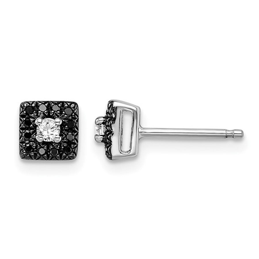 1/8 Carat (ctw) Black and White Diamond Solitaire Stud Earrings in Sterling Silver Image 1