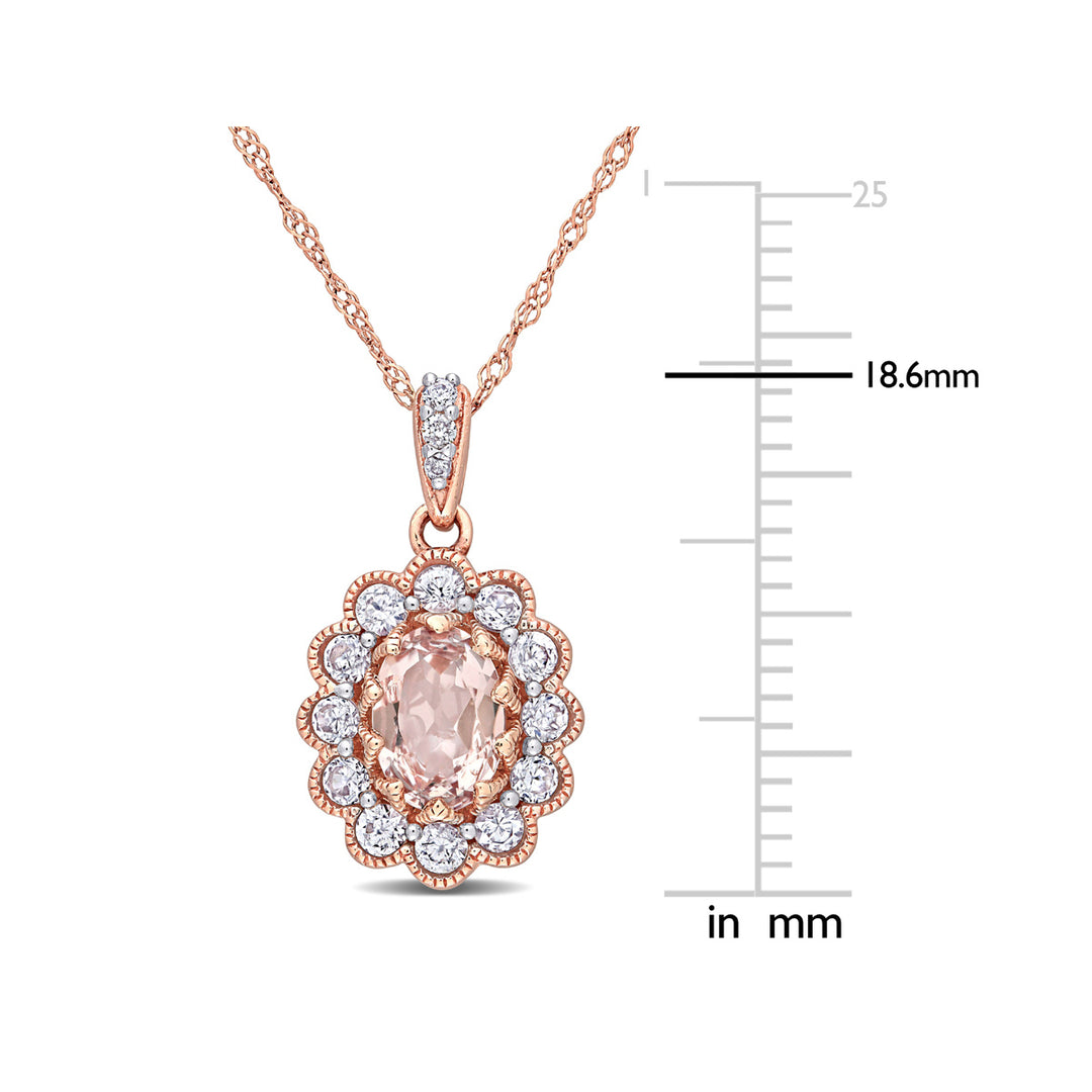 1.30 Carat (ctw) Morganite and White Sapphire Pendant Necklace in 10K Rose Pink Gold with Chain Image 3