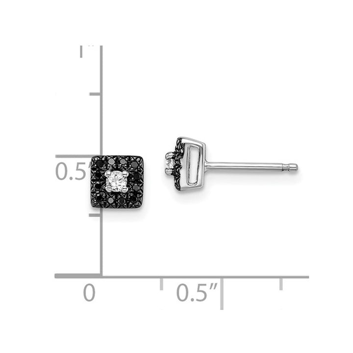1/8 Carat (ctw) Black and White Diamond Solitaire Stud Earrings in Sterling Silver Image 3