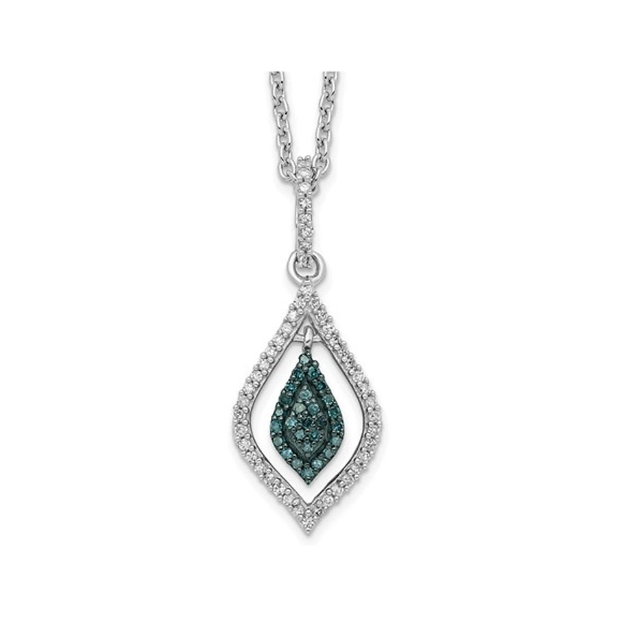 1/4 Carat (ctw) Blue and White Diamond Drop Pendant Necklace in Sterling Silver with Chain Image 1