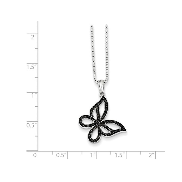 Black Accent Diamond Butterfly Pendant Necklace in Sterling Silver with Chain Image 3