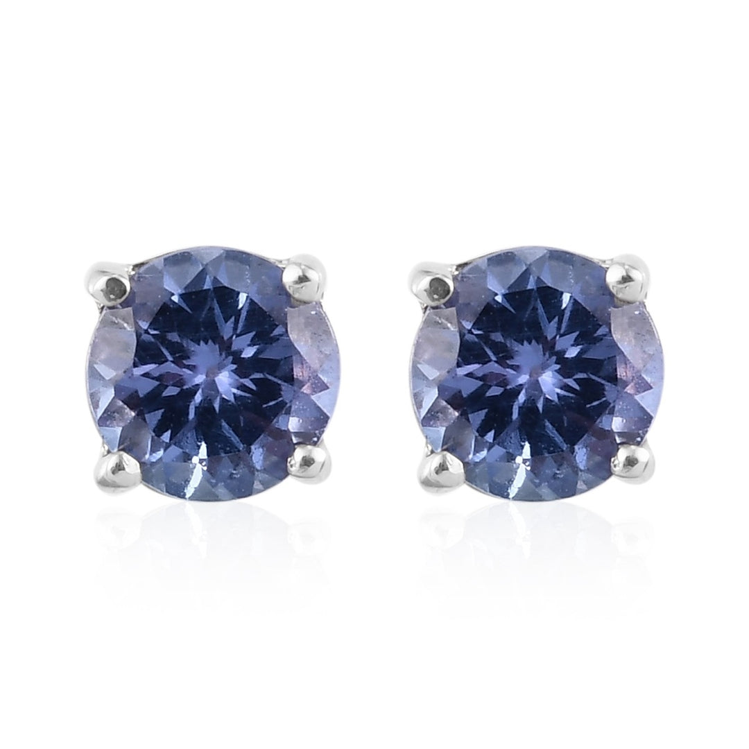 18K White Gold Filled Round Crystal Blue Stud Earrings Image 1